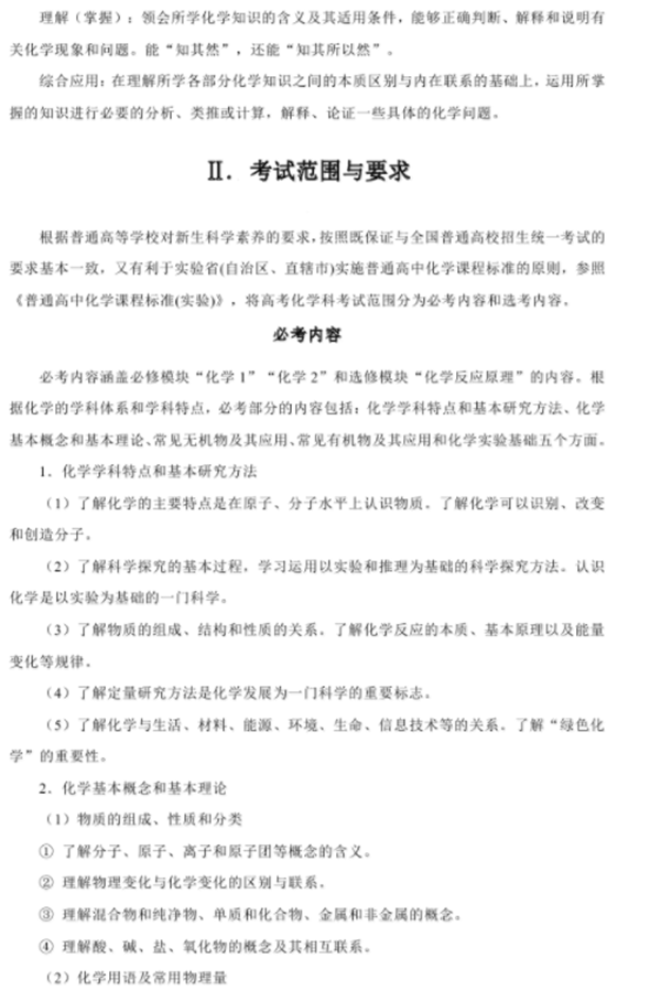 2021年高考化學考試大綱