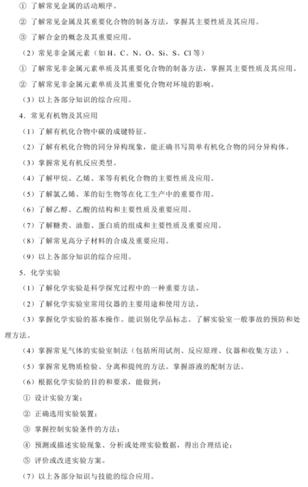 2021年高考化學考試大綱