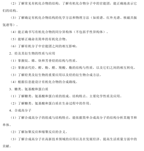 2021年高考化學考試大綱