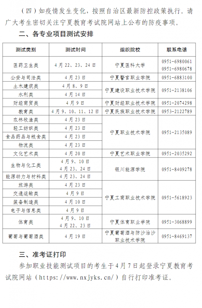 2022寧夏高等職業教育分類招生考試職業技能測試考生疫情防控注意事項